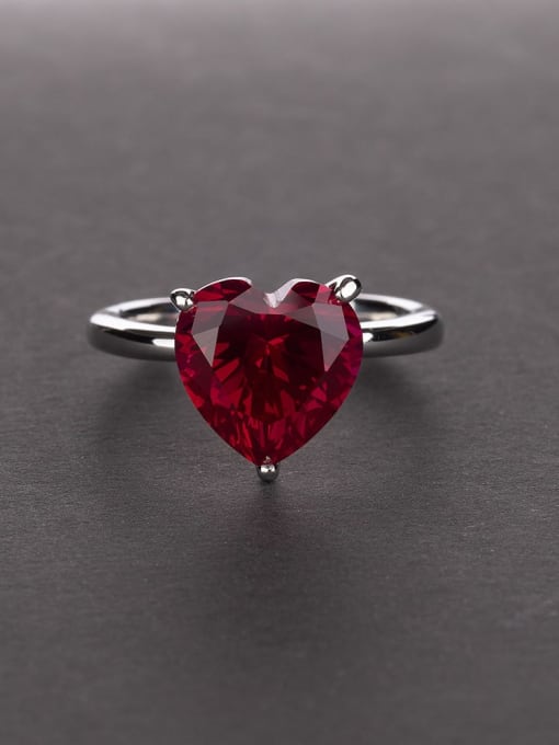 Red [R 0308] 925 Sterling Silver High Carbon Diamond Heart Dainty Solitaire Ring